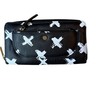 X print Clutch with hot pink interior